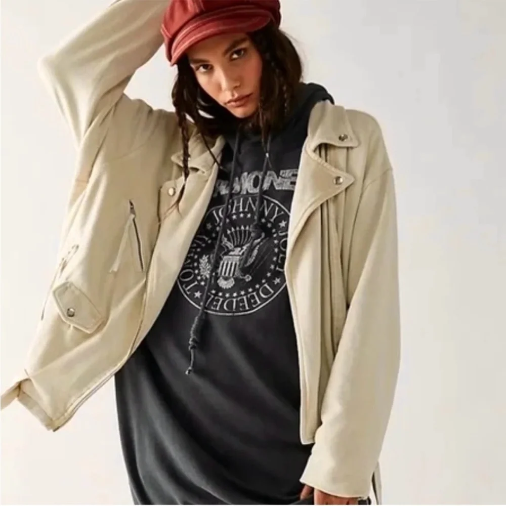 EUC Free People Rebel Moto Jacket Vanilla Cream Size Large Retail $198.00